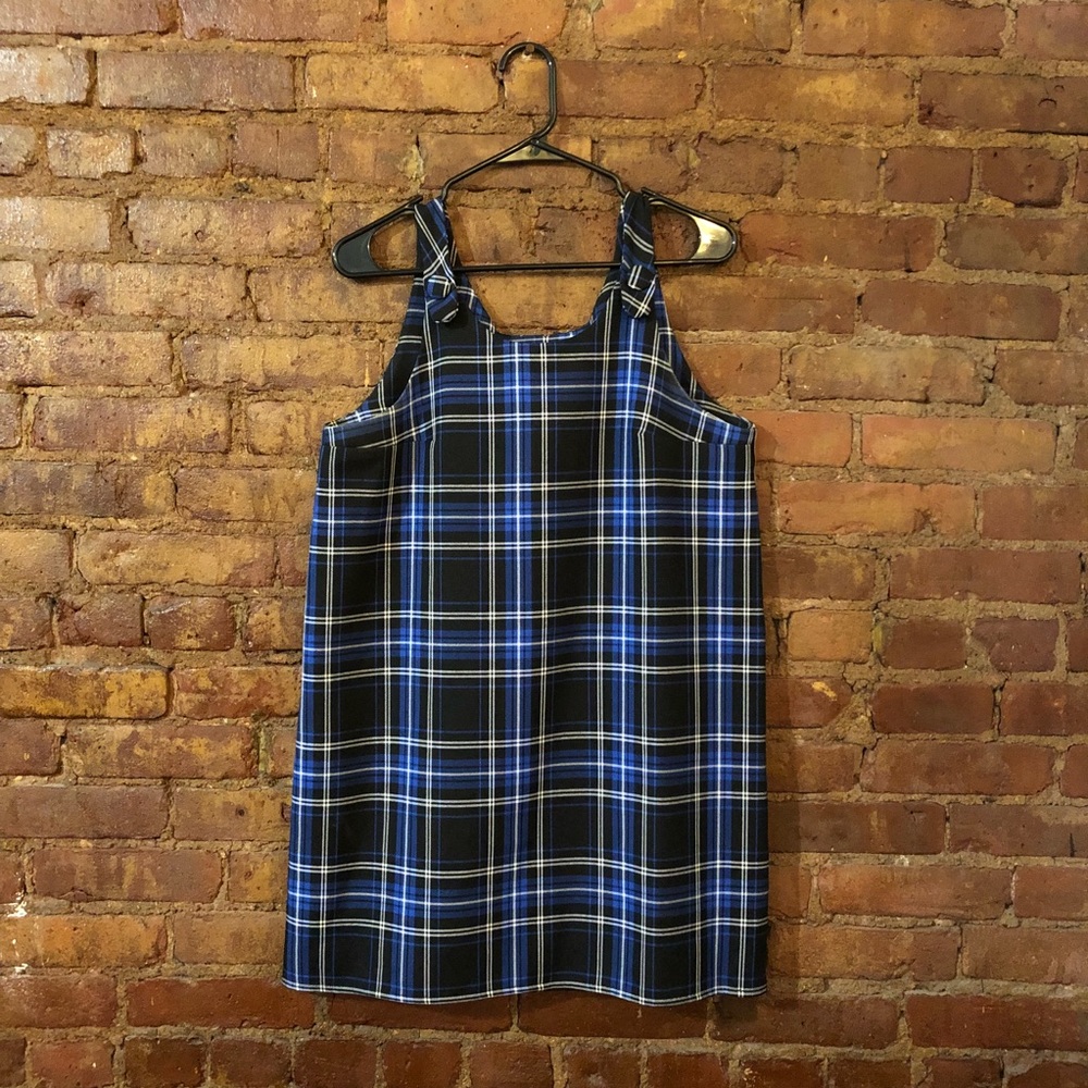 LF blue and black plaid shift dress
